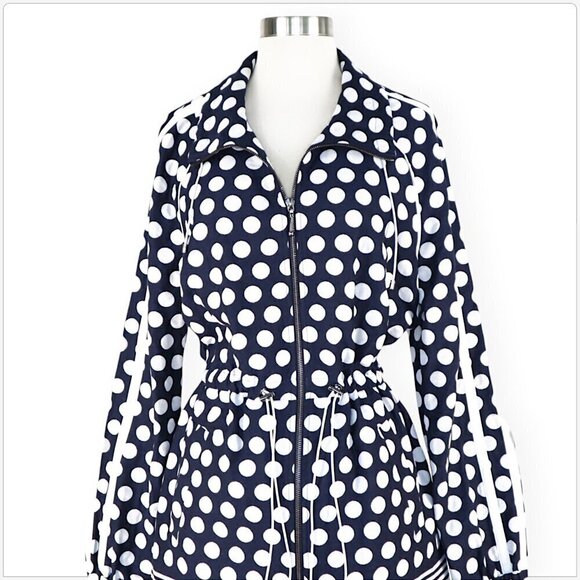 St. John Navy White Polka Dot Print Draw-Cord Waist Anorak Jacket Coat Size S - Picture 3 of 7